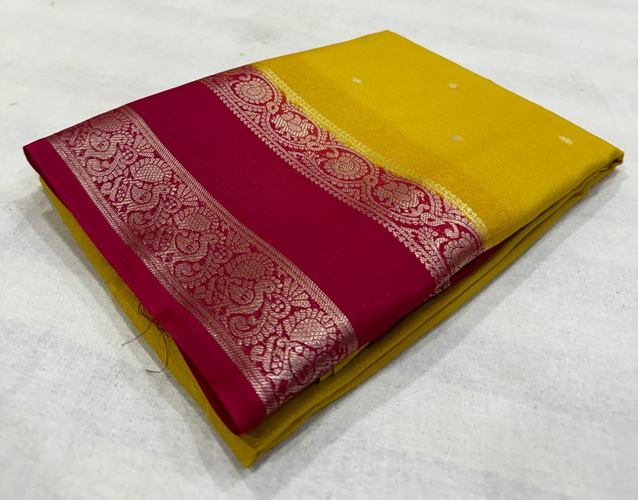 Exclusive Contrast Border Mysore Crepe Silk Saree